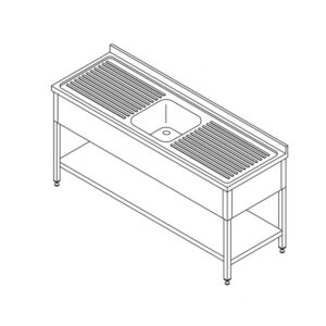 Maxima Gastro Spültisch - 160 x 60 cm - mit Waschbecken und Backsplash - inkl. Lagerregal