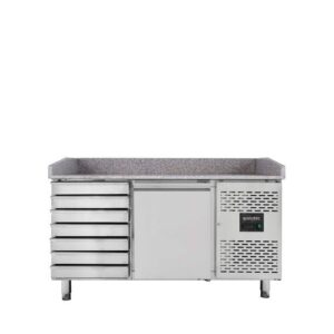 Vaiotec Pizzakühltisch / 1-türig & 7 Schubladen "grau", 1510 x 800 mm