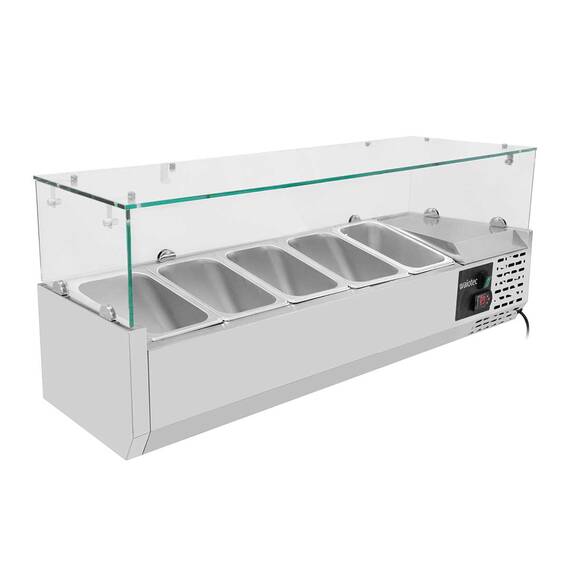 Vaiotec Kühlaufsatz mit Glasabdeckung 5xGN1/4, 1200 x 335 mm