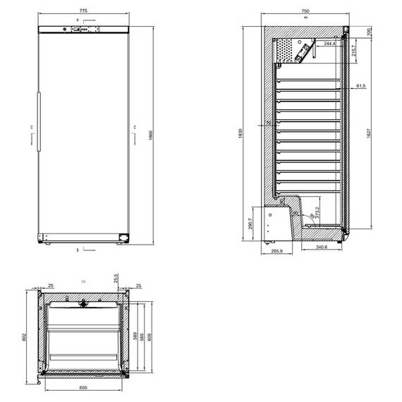 Vaiotec Lagerkühlschrank ABS / 580 Liter, 775 x 750 mm