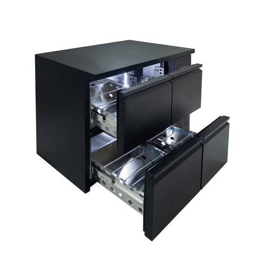 Vaiotec Barkühltisch schwarz / 4 Schubladen - 280 l, 1465 x 520 mm