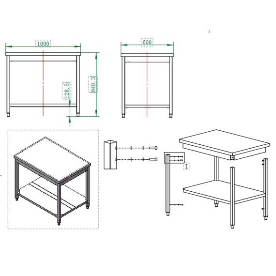 Vaiotec Arbeitstisch / mit Grundboden, 1000 x 600 mm
