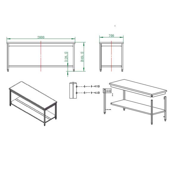Vaiotec Arbeitstisch / mit Grundboden, 2000 x 700 mm