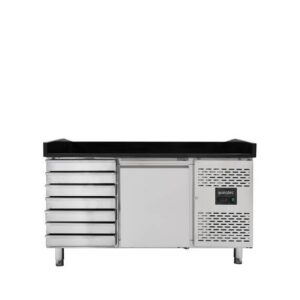 Vaiotec Pizzakühltisch / 1-türig & 7 Schubladen "schwarz", 1510 x 800 mm