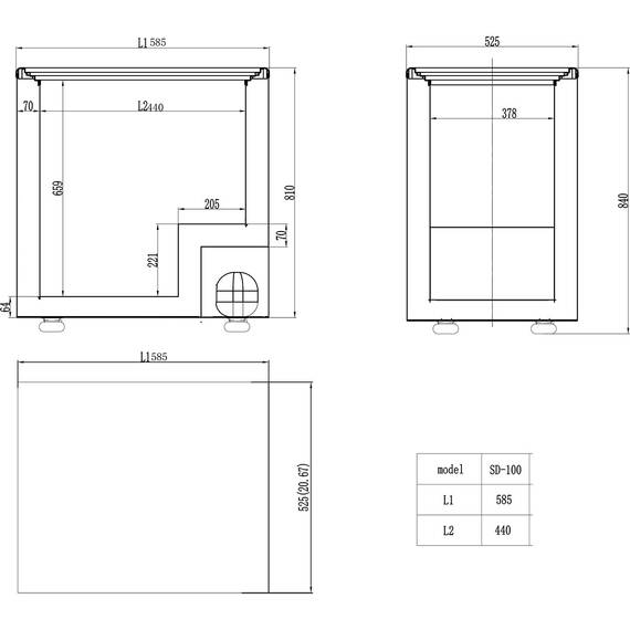 Vaiotec Tiefkühltruhe 100 mit Glasschiebedeckel, 585 x 525 mm