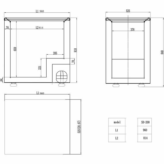 Vaiotec Tiefkühltruhe 200 mit Glasschiebedeckel, 960 x 525 mm