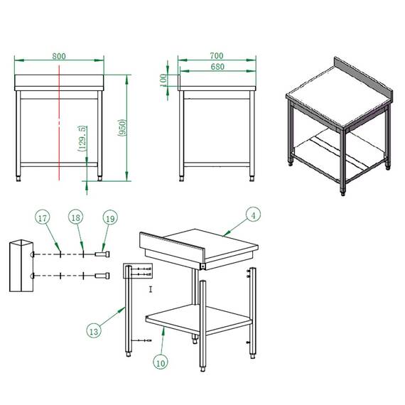 Vaiotec Arbeitstisch / mit Grundboden & Aufkantung, 800 x 700 mm