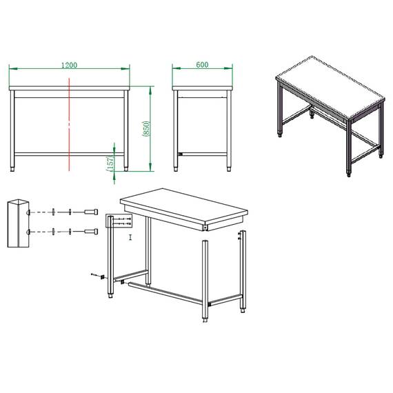 Vaiotec Arbeitstisch / unterfahrbar, 1200 x 600 mm