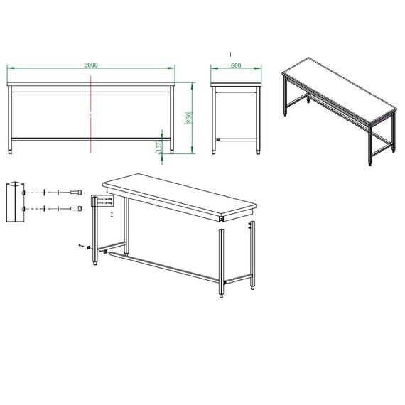Vaiotec Arbeitstisch / unterfahrbar, 2000 x 600 mm