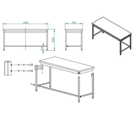 Vaiotec Arbeitstisch / unterfahrbar, 1800 x 700 mm
