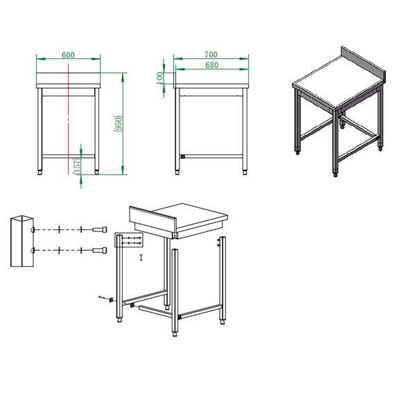 Vaiotec Arbeitstisch / unterfahrbar mit Aufkantung, 600 x 700 mm