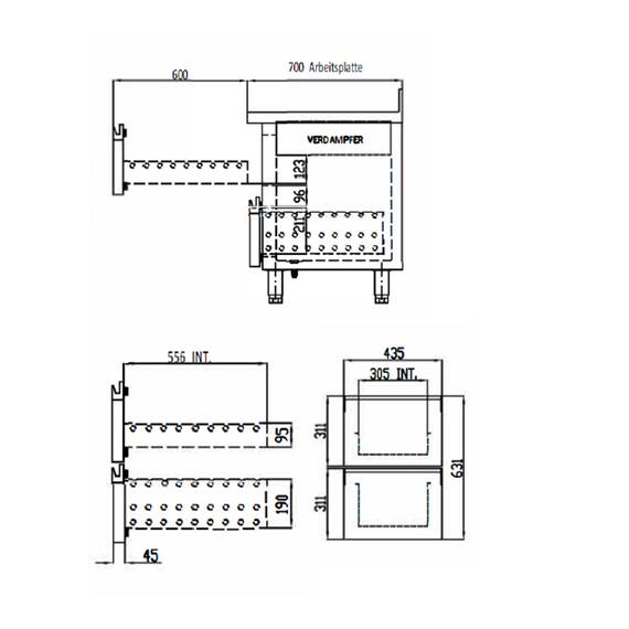Vaiotec Topline Kühltisch / 2-fach GN1/1 mit 2 Schubladen / 1 Tür & Aufkantung, 1345 x 700 mm