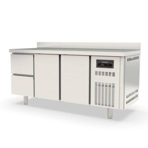Vaiotec Topline Kühltisch / 3-fach GN1/1 mit 2 Schubladen / 2 Türen & Aufkantung, 1795 x 700 mm