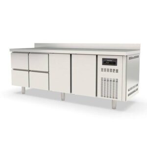 Vaiotec Topline Kühltisch / 4-fach GN1/1 mit 4 Schubladen / 2 Türen & Aufkantung, 2245 x 700 mm