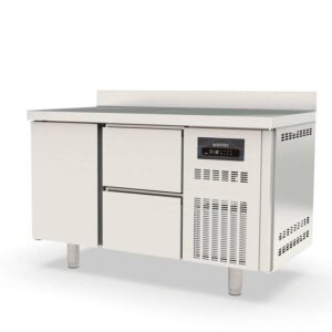 Vaiotec Topline Tiefkühltisch / 2-fach GN1/1 mit 2 Schubladen / 1 Tür & Aufkantung, 1345 x 700 mm