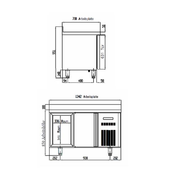 Vaiotec Topline Tiefkühltisch / 2-fach GN1/1 mit 2 Türen & Aufkantung, 1345 x 700 mm