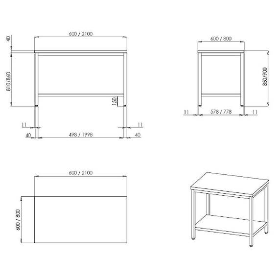 Vaiotec Topline Arbeitstisch / Grundboden, 1000 x 700 mm