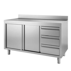 Vaiotec Topline Arbeitsschrank / 2 Flügeltüren, 3 Schubladen rechts & Aufkantung, 1400 x 600 mm