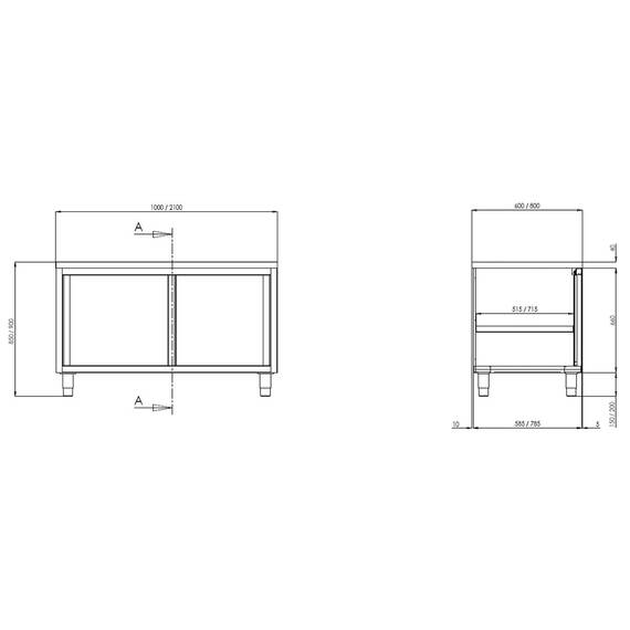 Vaiotec Topline Arbeitsschrank / 2 Schiebetüren, 1500 x 700 mm