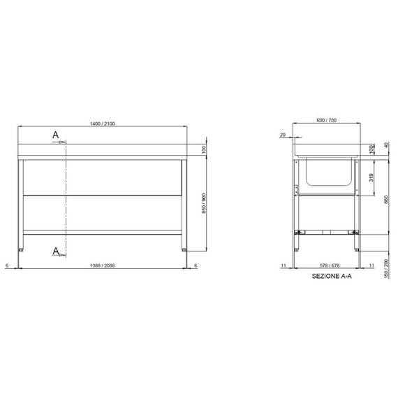 Vaiotec Topline Spültisch / 2 Becken links + Abtropffläche, 1400 x 600 mm