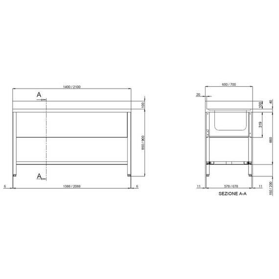 Vaiotec Topline Spültisch / 2 Becken rechts + Abtropffläche, 1400 x 600 mm