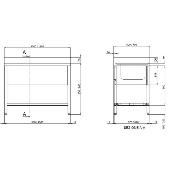 Vaiotec Topline Spültisch / 1 Becken links + Abtropffläche, 1000 x 700 mm