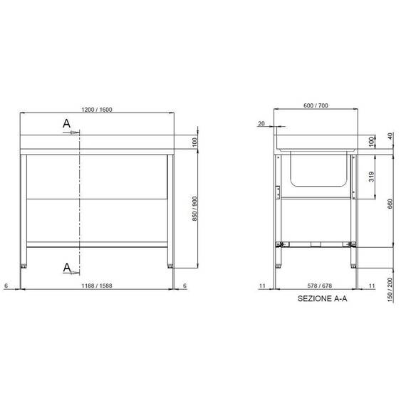 Vaiotec Topline Spültisch / 2 Becken, 1200 x 700 mm