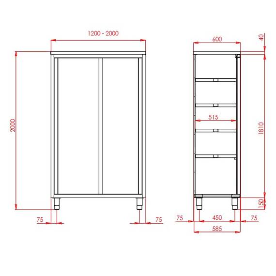 Vaiotec Topline Hochschrank / 2 Schiebetüren, 1800 x 600 mm