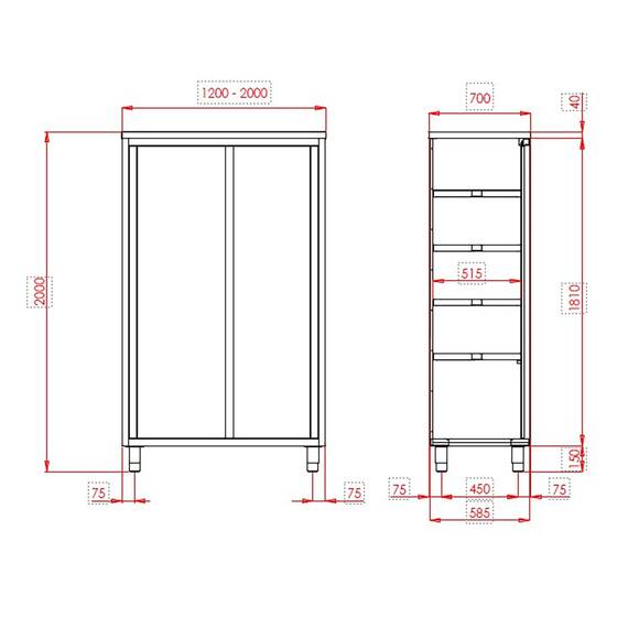 Vaiotec Topline Hochschrank / 2 Schiebetüren, 1400 x 700 mm
