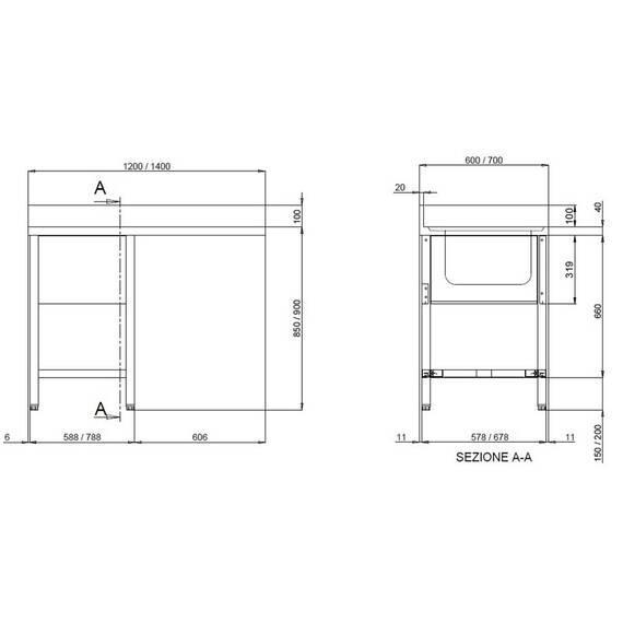 Vaiotec Topline Spülcenter / 1 Becken rechts, 1200 x 700 mm