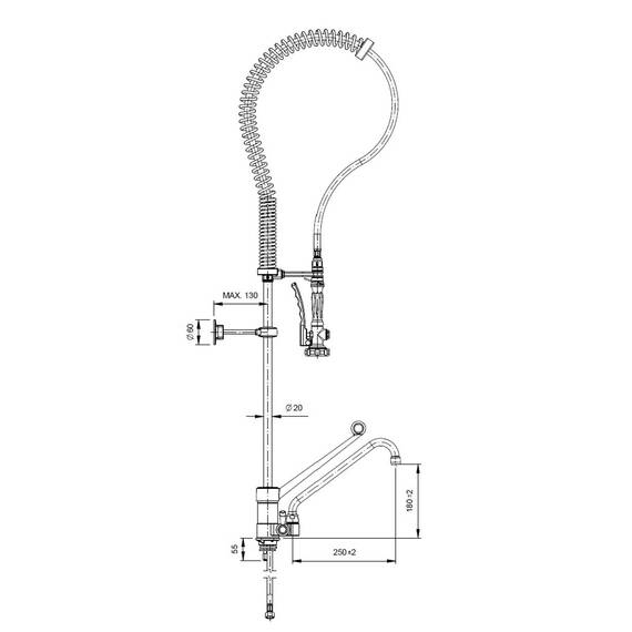 Vaiotec Topline Geschirrwaschbrause mit Einhebelmischer - Einloch, 55 x 350 mm