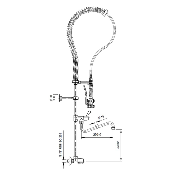 Vaiotec Topline Geschirrwaschbrause mit Schwenkauslauf & 2 Mischventilen Wandmontage - Zweiloch, 155 x 350 mm