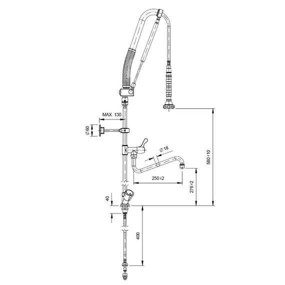Vaiotec Topline Geschirrwaschbrause mit Schwenkauslauf / 2 Mischventilen & Zug-Automatik - Einloch, 140 x 350 mm