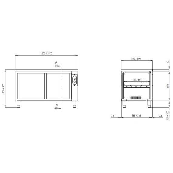 Vaiotec Topline Wärmeschrank / 2 Schiebetüren, 1500 x 700 mm