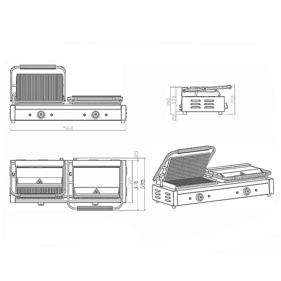 Vaiotec Elektro Kontaktgrill "doppelt", oben gerillt & unten glatt, 568 x 395 mm
