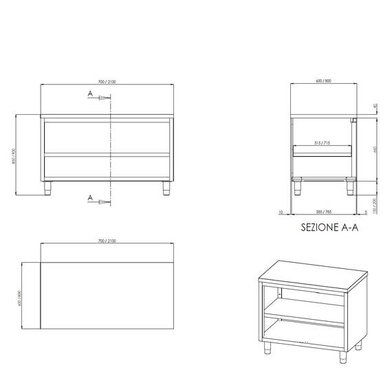 Vaiotec Topline Arbeitsschrank / offen, 700 x 600 mm