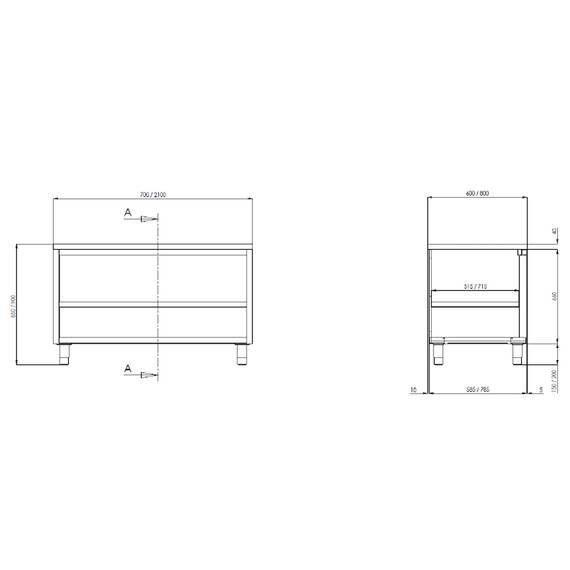 Vaiotec Topline Arbeitsschrank / offen, 1400 x 700 mm