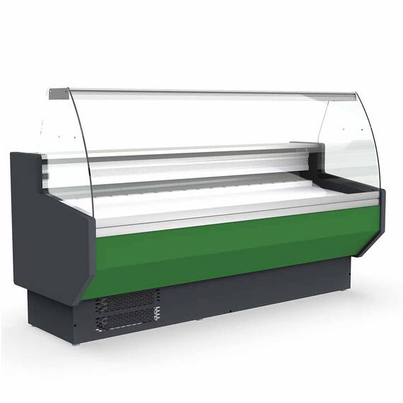 Vaiotec Topline Kühltheke 250 - gebogenes Frontglas "grün", 2465 x 800 mm