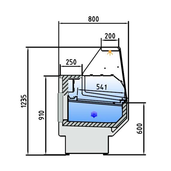 Vaiotec Topline Kühltheke 250 - gerades Frontglas "gelb", 2465 x 800 mm