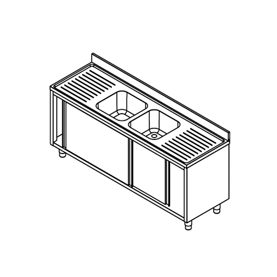 Vaiotec Topline Spülschrank / 2 Becken und 2 Abtropfflächen, 2000 x 700 mm