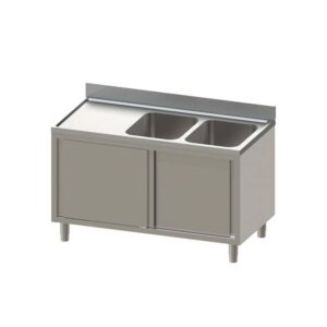 Vaiotec Topline Spülschrank / 2 Becken rechts mit Schiebetüren, 1400 x 600 mm