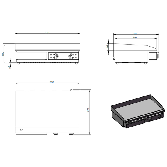 Vaiotec Elektro Grillplatte, Grillfläche glatt, 730 x 510 mm