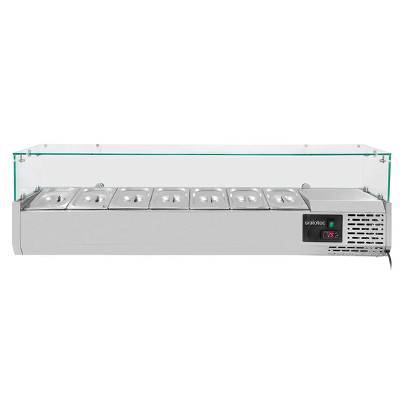 Vaiotec Pizzakühltisch / 1-türig & 7 Schubladen "grau" inkl. Kühlaufsatz GN1/4, 1510 x 800 mm
