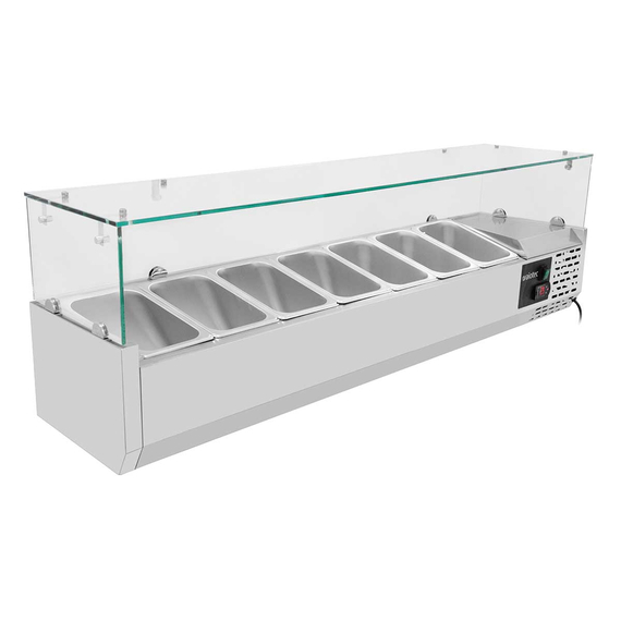 Vaiotec Pizzakühltisch / 1-türig & 7 Schubladen "grau" inkl. Kühlaufsatz GN1/4, 1510 x 800 mm