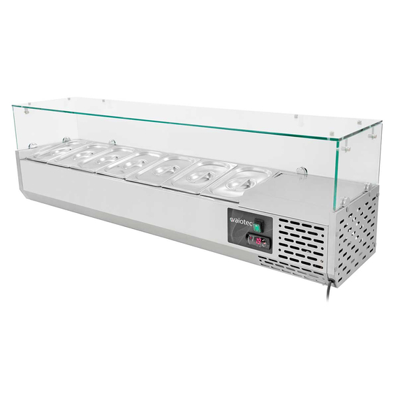 Vaiotec Pizzakühltisch / 1-türig & 7 Schubladen "grau" inkl. Kühlaufsatz GN1/4, 1510 x 800 mm