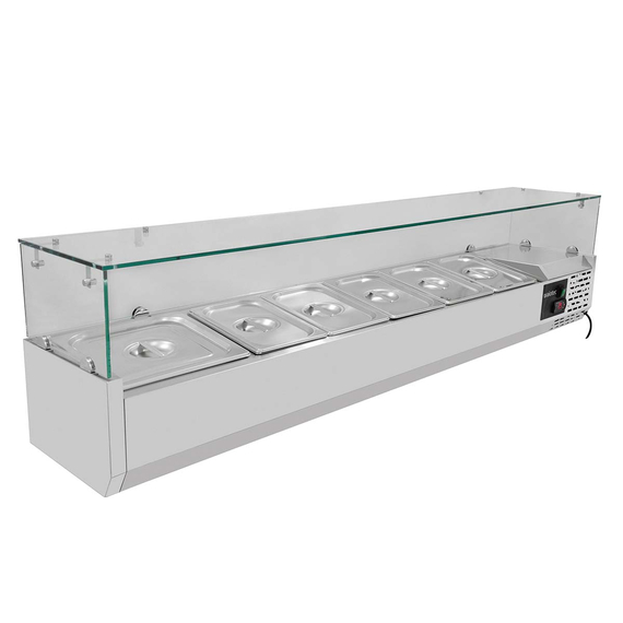Vaiotec Pizzakühltisch / 1-türig & 7 Schubladen "grau" inkl. Kühlaufsatz GN1/3, 1510 x 800 mm