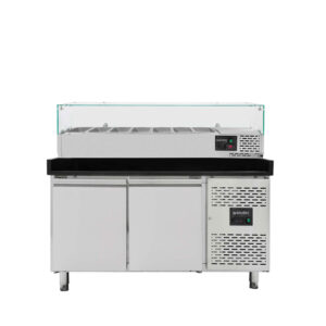 Vaiotec Pizzakühltisch / 2-türig "schwarz" inkl. Kühlaufsatz GN1/4, 1510 x 800 mm