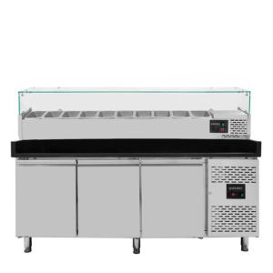 Vaiotec Pizzakühltisch / 3-türig "schwarz" inkl. Kühlaufsatz GN1/4, 2020 x 800 mm