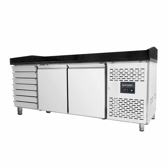 Vaiotec Pizzakühltisch / 2-türig & 7 Schubladen "schwarz" inkl. Kühlaufsatz GN1/3, 2020 x 800 mm