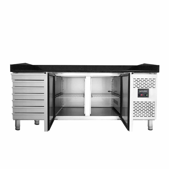 Vaiotec Pizzakühltisch / 2-türig & 7 Schubladen "schwarz" inkl. Kühlaufsatz GN1/3, 2020 x 800 mm